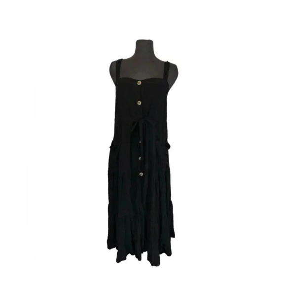 Lovestitch button Front Black Bohemian sleeveless Linen & Rayon Midi dr… - Picture 3 of 4
